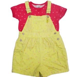 Y2k Vintage Circo 3T Playful Pink Floral 2pc Shortalls Overalls Girls Outfit Set